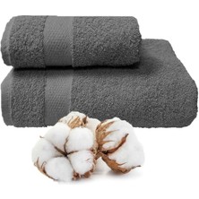 2 Li Banyo Havlu Takımı %100 Pamuklu Dry Antrasit