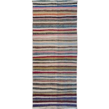 Bespoky 127x311 cm Bej Çok renkli Çizgili Bohem Halı | Salon Yatak Odası Halısı | UNİQUE-32490