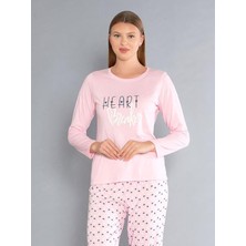 Uzun Kollu Bisiklet Yaka Pijama Takımı - Yazlık Kalp Desenli Yumuşak Milan Kumaş - Poppy 59-01 (M, L, Xl, Xxl)