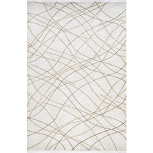 Hali.Net 80x150 cm Bej Krem Çizgili Modern Soyut Halı | Salon Mutfak Halısı | Hav Vermez Leke Tutmaz | 3904B-BEJ