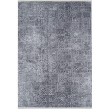 Barwice Antrasit Modern Etnik Desenli Makinada Yıkanabilir Hav Toz Vermez Leke Tutmayan Kaymaz Taban Dijital Makine Baskı Salon Yolluk Mutfak Halı