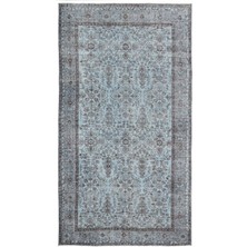 Hali.Net 167x302 cm Turuncu Açık Mavi Çiçekli Vintage Geleneksel Halı | Salon Yatak Odası Halısı | Hav Vermez | UNİQUE-16343