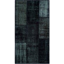 Hali.Net 80x150 cm Gri Siyah Soyut Vintage Patchwork Halı | Salon Mutfak Halısı | Hav Vermez | UNİQUE-25955