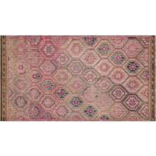 Pembe Geometrik Yün Modern Desenli Yün Hav Toz Vermez Leke Tutmayan Salon Yolluk Mutfak El Dokuma Halı