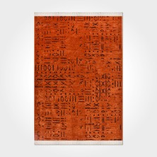 Hali.Net 160x300 cm Turuncu Kiremit Geometrik Modern Etnik Soyut Yıkanabilir Halı | Salon Yatak Odası Halısı | Leke Tutmaz Hipoalerjenik | VENA-8010S
