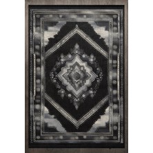  Göbekli Antrasit Pamuk Dikdörtgen Modern Desenli Pamuk Makinada Yıkanabilir Hav Toz Vermez Leke Tutmayan Kaymaz Taban Dijital Makine Baskı Salon Yolluk Mutfak Halı