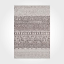 Helen Çizgili Bej Polyester Kare Modern Desenli Pamuk Makinada Yıkanabilir Hav Toz Vermez Leke Tutmayan Kaymaz Taban Dijital Makine Baskı Salon Yolluk Mutfak Halı