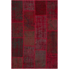 Bespoky Kırmızı Patchwork Bohem Soyut Halı | Salon Yatak Odası Halısı | UNİQUE-33151