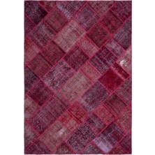 Iskece Kırmızı Eskitme Etnik Modern Desenli Yün Hav Toz Vermez Leke Tutmayan Salon Yolluk Mutfak El Dokuma Halı