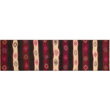 Fuşya Çizgili Yün Modern Desenli Yün Hav Toz Vermez Leke Tutmayan Salon Yolluk Mutfak El Dokuma Halı