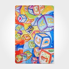 Leia Çocuk Mavi Polyester Kare Modern Desenli Pamuk Makinada Yıkanabilir Hav Toz Vermez Leke Tutmayan Kaymaz Taban Dijital Makine Baskı Salon Yolluk Mutfak Halı