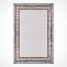 Julia Gri Çerçeveli Etnik Modern Desenli Örgü Hav Vermeyen Leke Tutmayan Kolay Temizlenen Yumuşak Makine Salon Yolluk Mutfak Halı