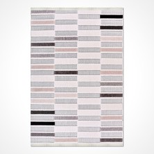 Bespoky 80x150 cm Gri Krem Geometrik Modern Soyut Çizgi ve Blok Yıkanabilir Halı | Yatak Odası Mutfak Halısı | Leke Tutmayan, Kaymaz | REY-1858AK