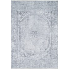 Bespoky 200x400 cm Mavi Gri Eskitme Klasik Vintage Medalyon Yıkanabilir Halı | Salon Yatak Odası Halısı | Leke Tutmayan, Kaymaz | HALN-HLN1923