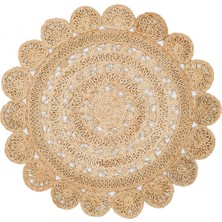 Bespoky 120x120 cm Krem Bej Dairesel Bohem Çiçeksi Yıkanabilir Halı | Yatak Odası Çocuk Odası Halısı | Leke Tutmayan, Kaymaz | LEKE TUTMAYAN KAYMAZ