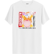 Brooklyn Retro Dünya ve Ateş Tasarımlı Sokak Modası %100 Pamuk Tişört