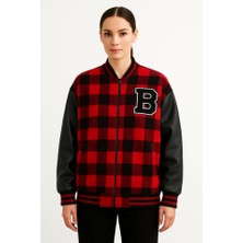 Modavera Kolları Suni Deri Içi Astarlı Oduncu Kolej Içi Ceket - Bordo