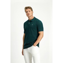 Polo Yaka Slim Fit Dar Kesim Nakışlı Pamuk Tişört