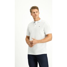 Polo Yaka Slim Fit Dar Kesim Nakışlı Pamuk Tişört