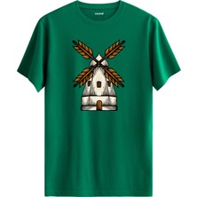 Yel Değirmeni Baskılı Sokak Modası Günlük Rahat Tarz %100 Pamuk Tişört