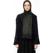Mooncorn Henna Desen Çift Taraflı Şal Siyah-Haki