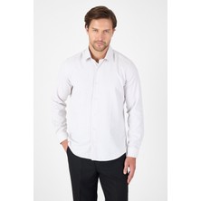 Bej Uzun Kol Sert Yaka Cepsiz  Slim Fit Pamuklu Gömlek 1004250225