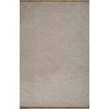 Bespoky 95x150 cm Vizon Etnik Modern Yıkanabilir Halı | Mutfak Balkon Yatak Odası Halısı | Leke Tutmayan Kaymaz | 6813-VİZON