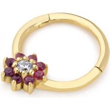 Kırmızı Taşlı Çiçek Helix Piercing