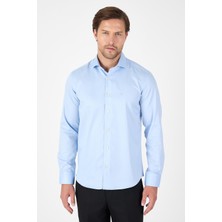 Koyu Mavi Uzun Kol Yarım Italyan Yaka Cepsiz Non Iron Slim Fit Pamuklu Gömlek 1004250267