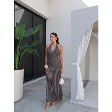 Sırtı Açık Puantiyeli Maxi Elbise