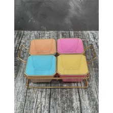 4 Bölmeli Gold Standlı Cam Kahvaltılık Çerezlik Sunumluk Renkli