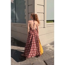 Sırt Dekolteli Yazlık Bohem Elbise Mor -  Kahverengi