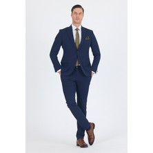 Lacivert Mono Yaka Yarım Astar 6 Drop Slim Fit   Beli Lastikli Takım Elbise 1001250121