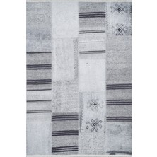 Bespoky 100x150 cm Gri Patchwork Eskitme Soyut Yıkanabilir Halı | Yatak Odası Mutfak Halısı | Hav Vermez, Leke Tutmaz, Kaymaz | HALN-HLN1625
