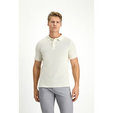 Polo Yaka Slim Fit Dar Kesim Nakışlı Pamuk Tişört
