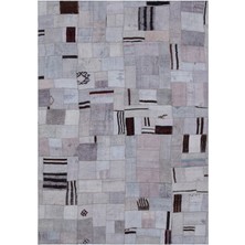 Bespoky 161x230 cm Mavi Açık gri Patchwork Geometrik Halı | Salon Yatak Odası Halısı | UNİQUE-32979