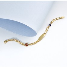 14 Ayar Altın Kaplama Kişiselleştirilmiş Uğur Böceği ve Göz Nazar Boncuklu Çocuk Bilekliği - BPC00101