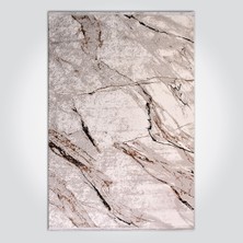 Bespoky 80x150 cm Kahverengi Krem Mermer Desenli Modern Soyut Damarlar Yıkanabilir Halı | Yatak Odası Mutfak Halısı | Leke Tutmayan, Kaymaz | FARAH-FV03K