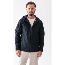 Erkek Kapüşonlu Fermuarlı Çift Cepli Softshell Mont Lacivert - 25K 6044-1