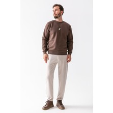 Erkek Beli Lastikli Bağlama Detaylı %100 Pamuklu Jogger Pantolon Açık Gri - 25088