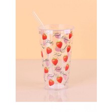 Desenli Plastik Pipetli Bardak 16 cm 1 Adet -ENF-040