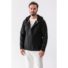 Erkek Kapüşonlu Fermuarlı Çift Cepli Softshell Mont Siyah - 25K 6044-1