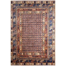 Magadan Lacivert Modern Etnik Desenli Makinada Yıkanabilir Hav Toz Vermez Leke Tutmayan Kaymaz Taban Dijital Makine Baskı Salon Yolluk Mutfak Halı