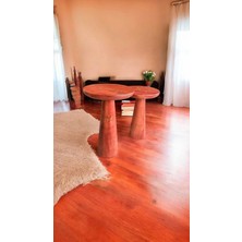 Simillo Home & Living Şık Tasarımlı Masif Ahşap Yan Sehpa – 2’li Maun Renk Zigon ve Fiskos Sehpa