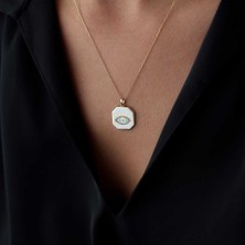 Beyaz Mineli Plaka Göz Kolye