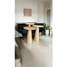 Simillo Home & Living Naturel Renk Masif Ahşap Sehpa – 3’lü Mantar Sehpa Zigon Fiskos Takımı