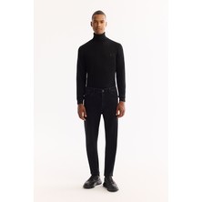AVVA Erkek Siyah Klasik Bel Pamuklu Eskitme Yıkmalı Roma Crop Slim Fit Jean Pantolon A52Y3515