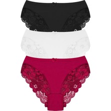 Öts Kadın Külot 3'lü Arkası Dantelli (%96 Pamuk - %4 Elastan)