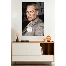 Takım Elbiseli Mustafa Kemal Atatürk Portresi Cam Tablo, Darbelere Dayanıklı Kırılmaz Cam, Hediyelik