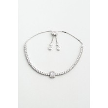 Baget Işıltısı 18 Ayar Beyaz Altın Kaplama Ayarlanabilir Gümüş Su Yolu Bileklik